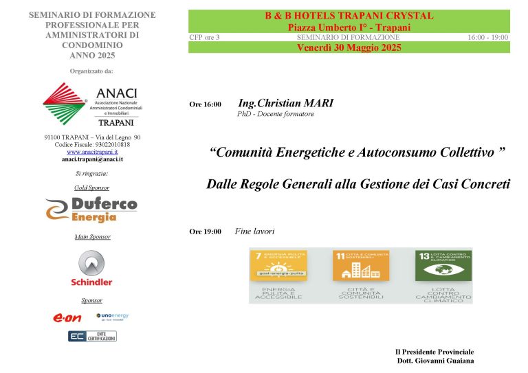 Locandina: ANACI Trapani - Corso di aggiornamento professionale per amministratori di condominio, 30/05/2025