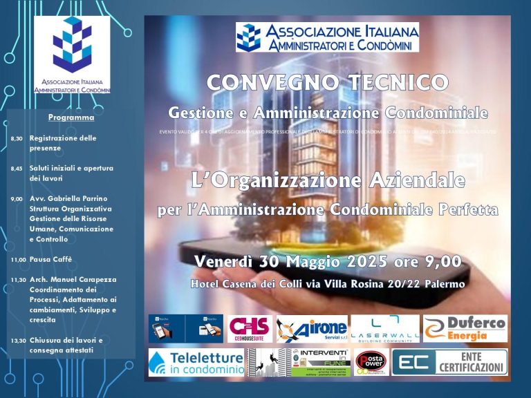 Locandina: ASSIAC Palermo - Convegno tecnico: l'organizzazione aziendale per l'amministrazione condominiale perfetta