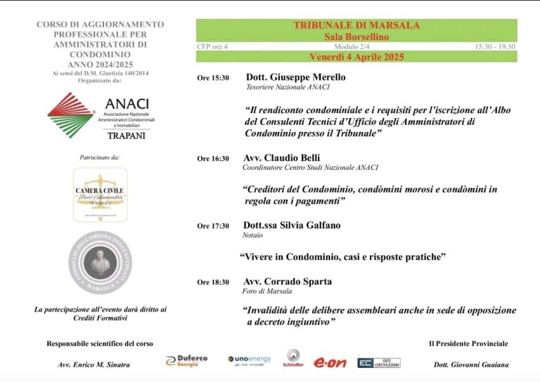 Locandina: ANACI Trapani - Corso di aggiornamento professionale, anno 2024/2025, 04/04/2025