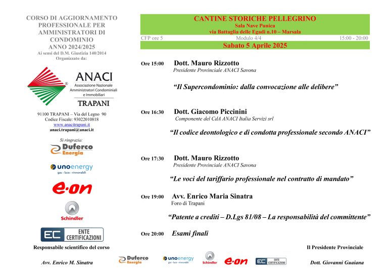 Locandina: ANACI Trapani - Corso di aggiornamento professionale, anno 2024/2025, 05/04/2025