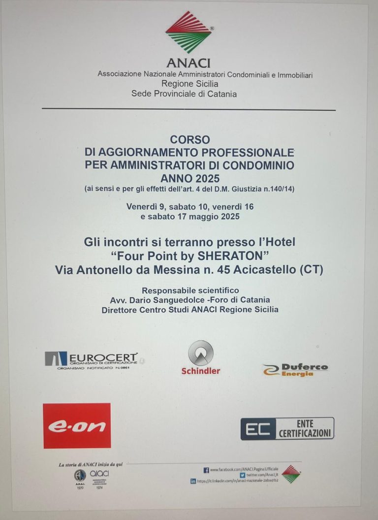 Locandina: ANACI Catania - Corso di aggiornamento professionale per amministratori di condominio, anno 2025