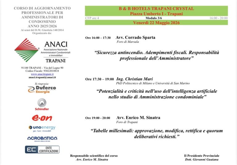 Locandina: ANACI Trapani - Corso di aggiornamento professionale, modulo 3/6
