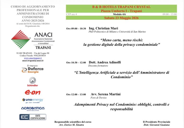 Locandina: ANACI Trapani - Corso di aggiornamento professionale, modulo 4/6